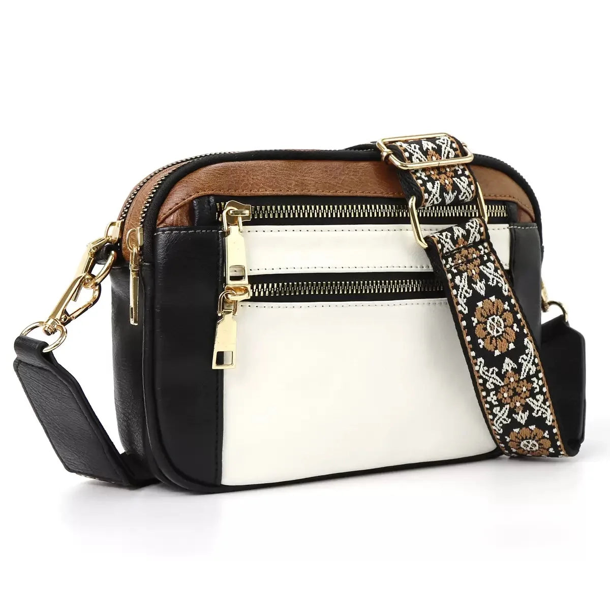 Ladies' Small Square Bag Two-tone Leather Crossbody Bag Large-capacity PU Crossbody Wallet Multi-functional Small Square Bag