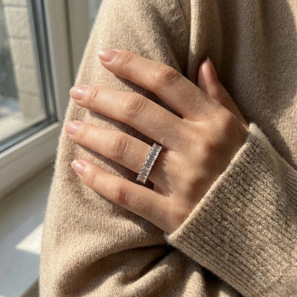 Emerald Cut Moissanite Eternity Ring 925 Sterling Silver Wedding Band D VVS Lab Grow Created Moissanite Rings for Women