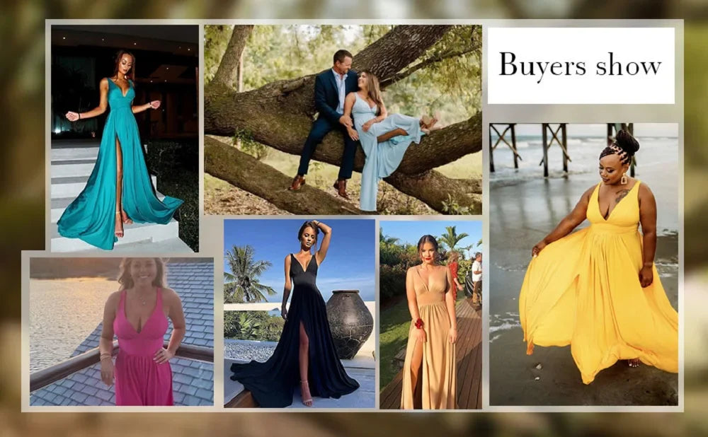 Prom Dresses Split V Neck Bridesmaid Dress Elegant Women Wedding Party A Line Formal Dress Sleeveless Floor Length Birthday Gown