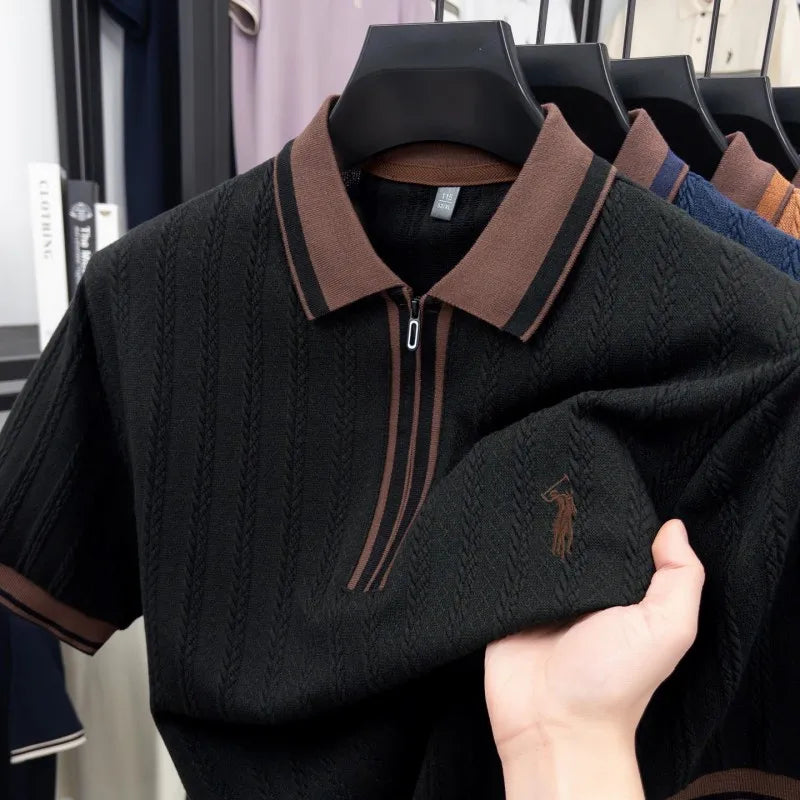 Luxury brand short sleeve T-shirt men's lapel top summer fashion jacquard design golf pony embroidery casual knitted polo shirt