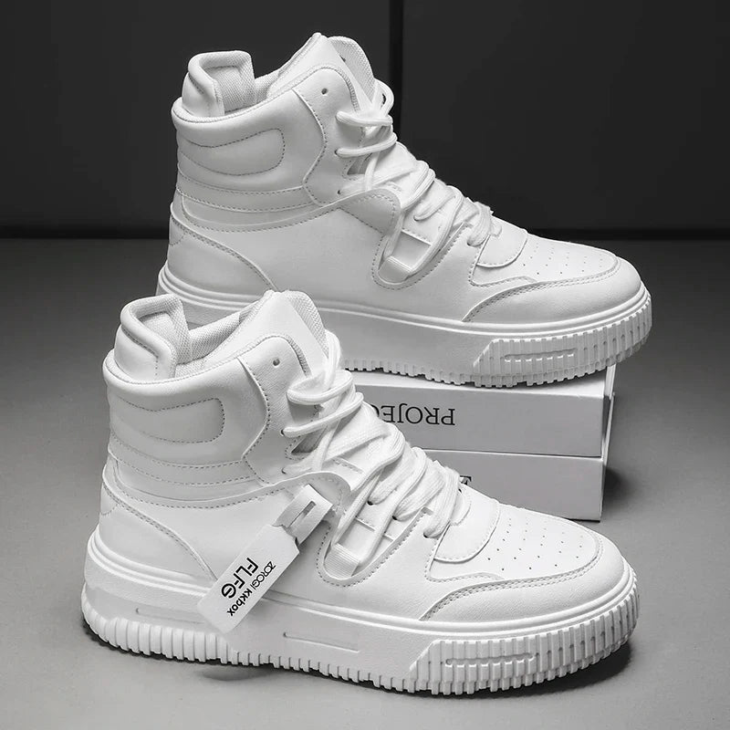 Novos Tênis Casuais de Moda Cano Alto Sapatos de Skate Botas Estudantis Masculinas e Femininas Tendência Resistente ao Desgaste Casais Bicolores