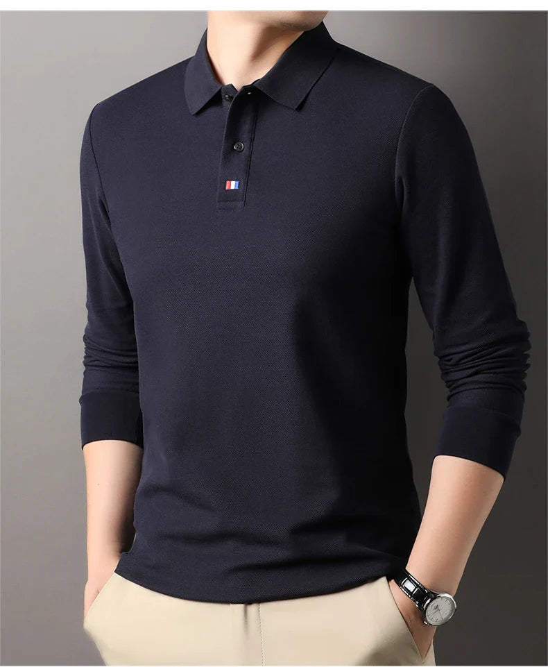 High end brand men's polo shirt long sleeved luxury fashion embroidered craft top 100% cotton 2024 Spring and Autumn new T-shirt