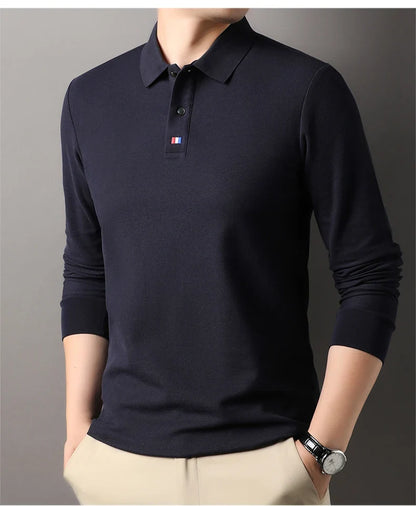 High end brand men's polo shirt long sleeved luxury fashion embroidered craft top 100% cotton 2024 Spring and Autumn new T-shirt