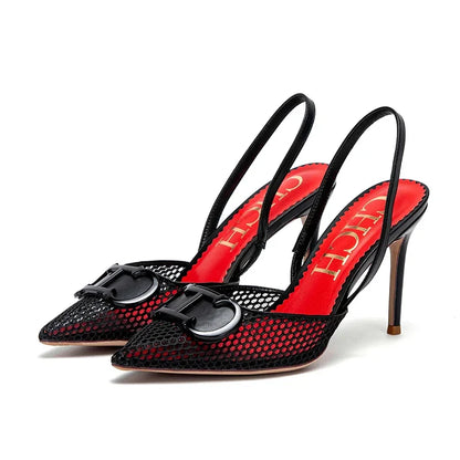 Woman's High Heels  Summer Breathable Mesh Black Business Sandals 9cm For Girls
