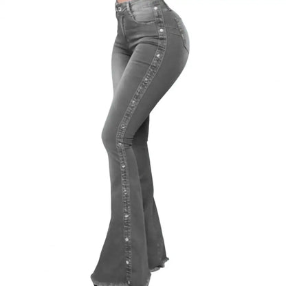 Mid Waisted Stretch Flare Jeans Women Denim Pants