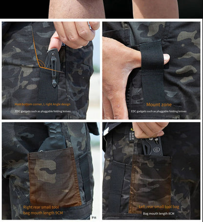 Mens Cargo Shorts Summer Tactical Cropped Trousers Outdoor Waterproof Multi-pocket