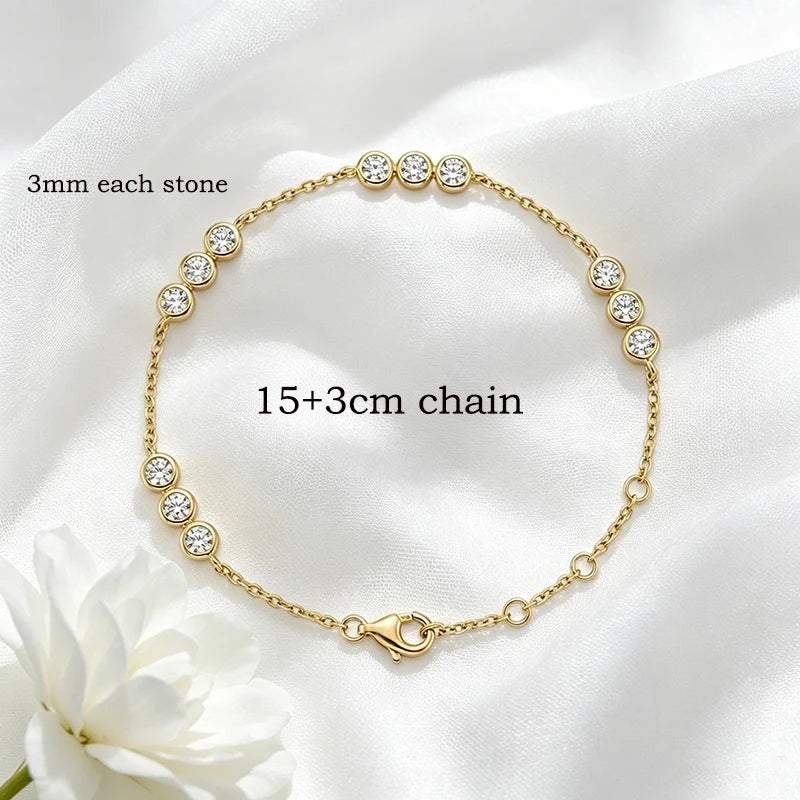 3mm Bubbles Adjustable Real All Moissanite Bracelets for Women Men Classic Lab Diamond Chain S925 Sterling Silver Jewelry