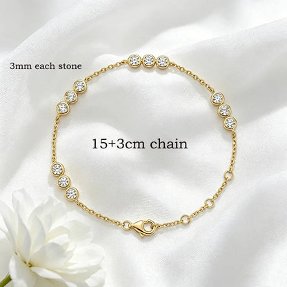 3mm Bubbles Adjustable Real All Moissanite Bracelets for Women Men Classic Lab Diamond Chain S925 Sterling Silver Jewelry