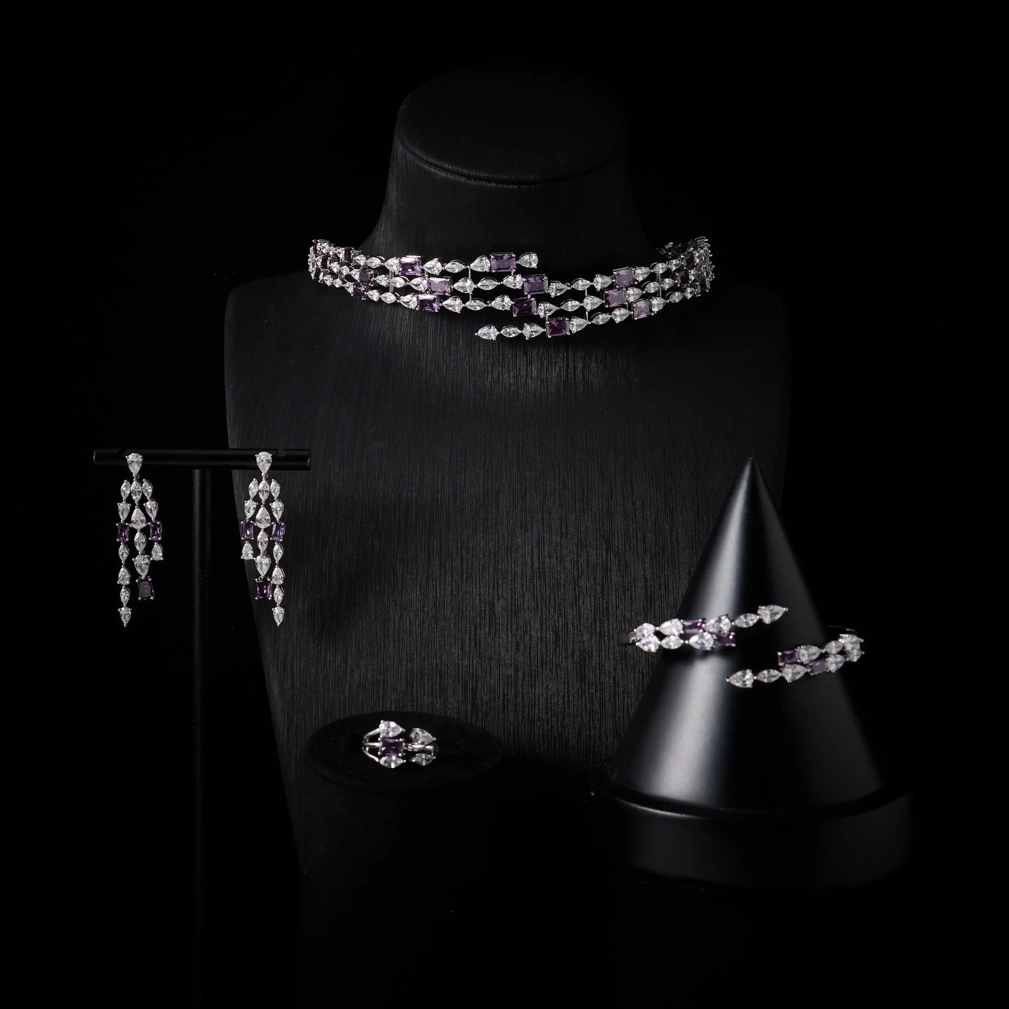 Choker Necklace Sets for Women Cubic Zirconia Choker Jewellery Set Dubai Saudi Party Engagement Accessory Bridal