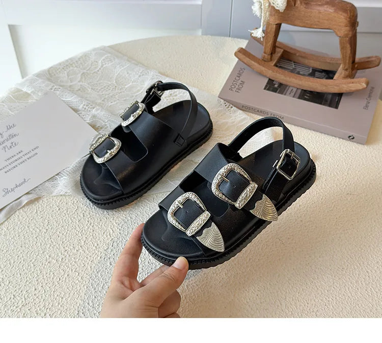 Children Sandals for Girls 2025 Summer New Fashion Korean Style Soft Bottom Anti-slippery Versatile Princess Outside Beach Shoes