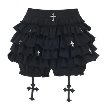 2026 Summer New Arrival Hot Girl Trendy Versatile Mini Skirt Dark Cross DesignTiered Cake Black Fluffy Skirts