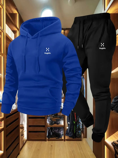 Men'S Autumn and Winter Pattern Casual Two-Piece Set Hoodie Sweatshirt Long Pants Suit with Pockets Regular Fit Outdoor Sports