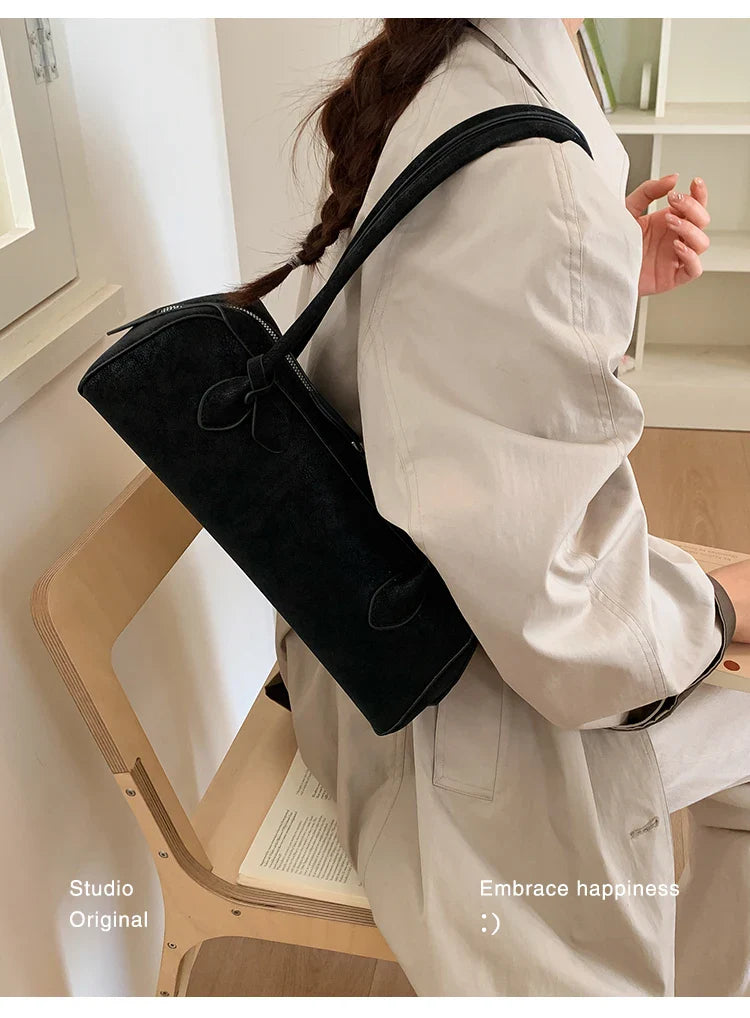 Vintage Suede Long Shoulder Bag 2026 New Women Shoulder Bag Luxury Ladies Handbag Female Commuter Shopping Underarm Bag