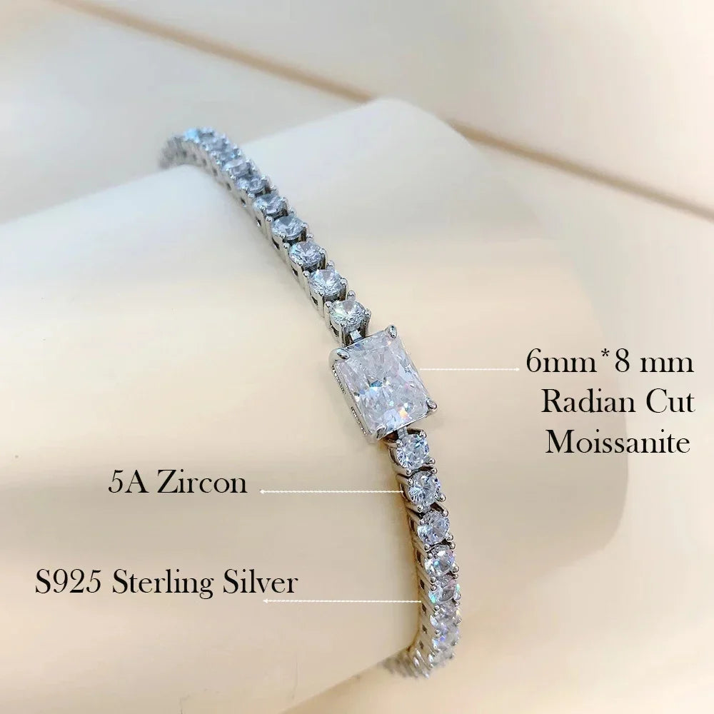 S925 Sterling Silver Moissanite Tennis Bracelet 6*8mm D Color Rectangular Shaped Radiant Cut Diamond Bracelets for Women Jewelry