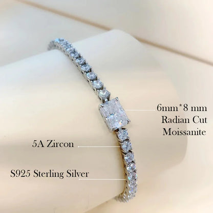 S925 Sterling Silver Moissanite Tennis Bracelet 6*8mm D Color Rectangular Shaped Radiant Cut Diamond Bracelets for Women Jewelry