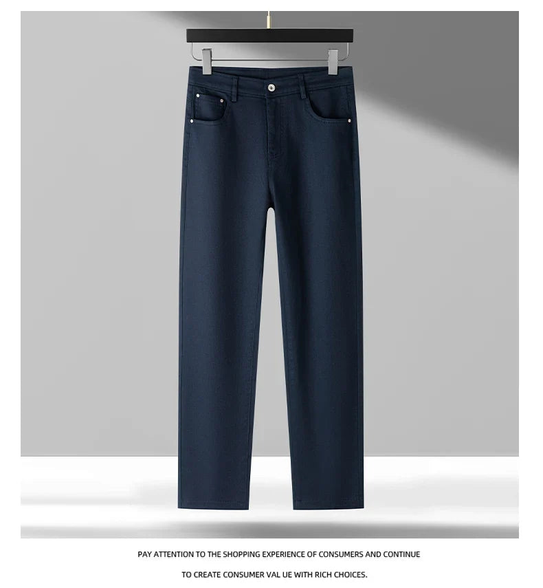 Lyocell Jeans Men Spring Autumn New Fashion Comfortable Straight Long Pants Soft Business Brand Classic Stretch Denim Trousers