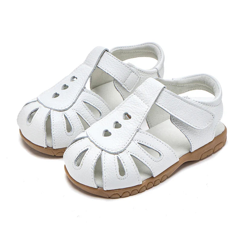 Full Genuine leather Soft sole Girls flat Sandals closed toe kids girls summer shoes