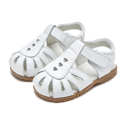 Full Genuine leather Soft sole Girls flat Sandals closed toe kids girls summer shoes