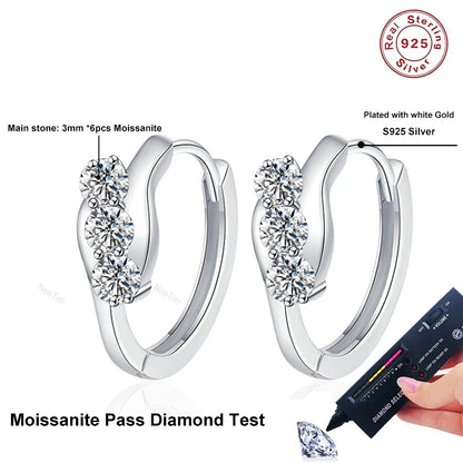 D Color Moissanite Hoop Earrings For Women Wedding Bridal S925 Sterling Silver Stud Earring Wedding Gemstone Jewelry