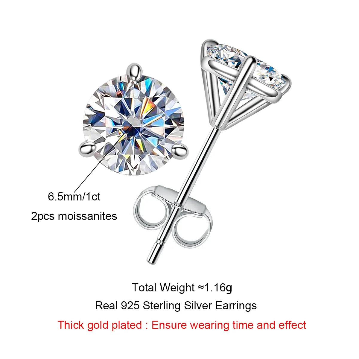 2cttw D Color Moissanite Diamond Stud Earrings  925 Sterling Silver Classic Earrings Jewelry Wholesale