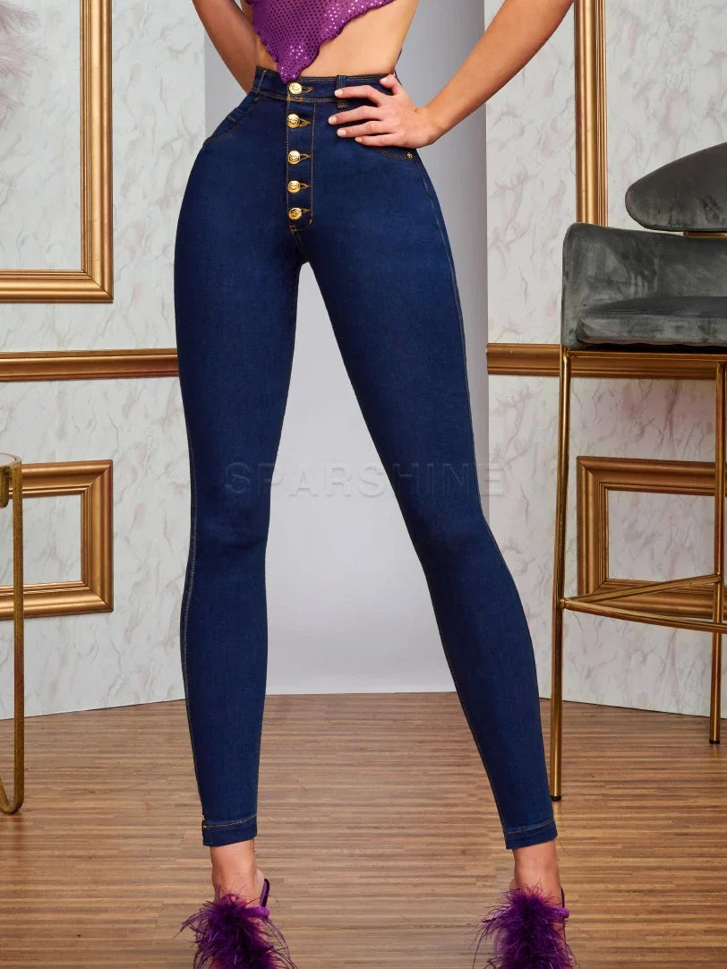 Calça Jeans Feminina Reta com Cós Alto, Vários Bolsos, Estilo Workwear e Casual Y2K