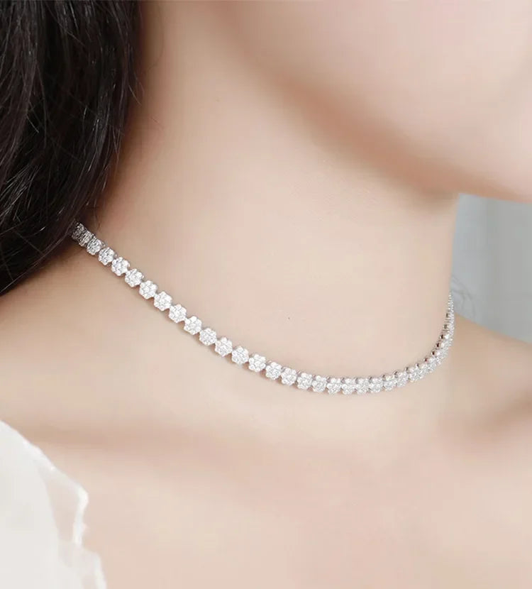 Flower Full 1.5mm D Color Moissanite Diamond Tennis Bracelet for Women 925 Silver GRA Certified Bridal Wedding Bangle Gift