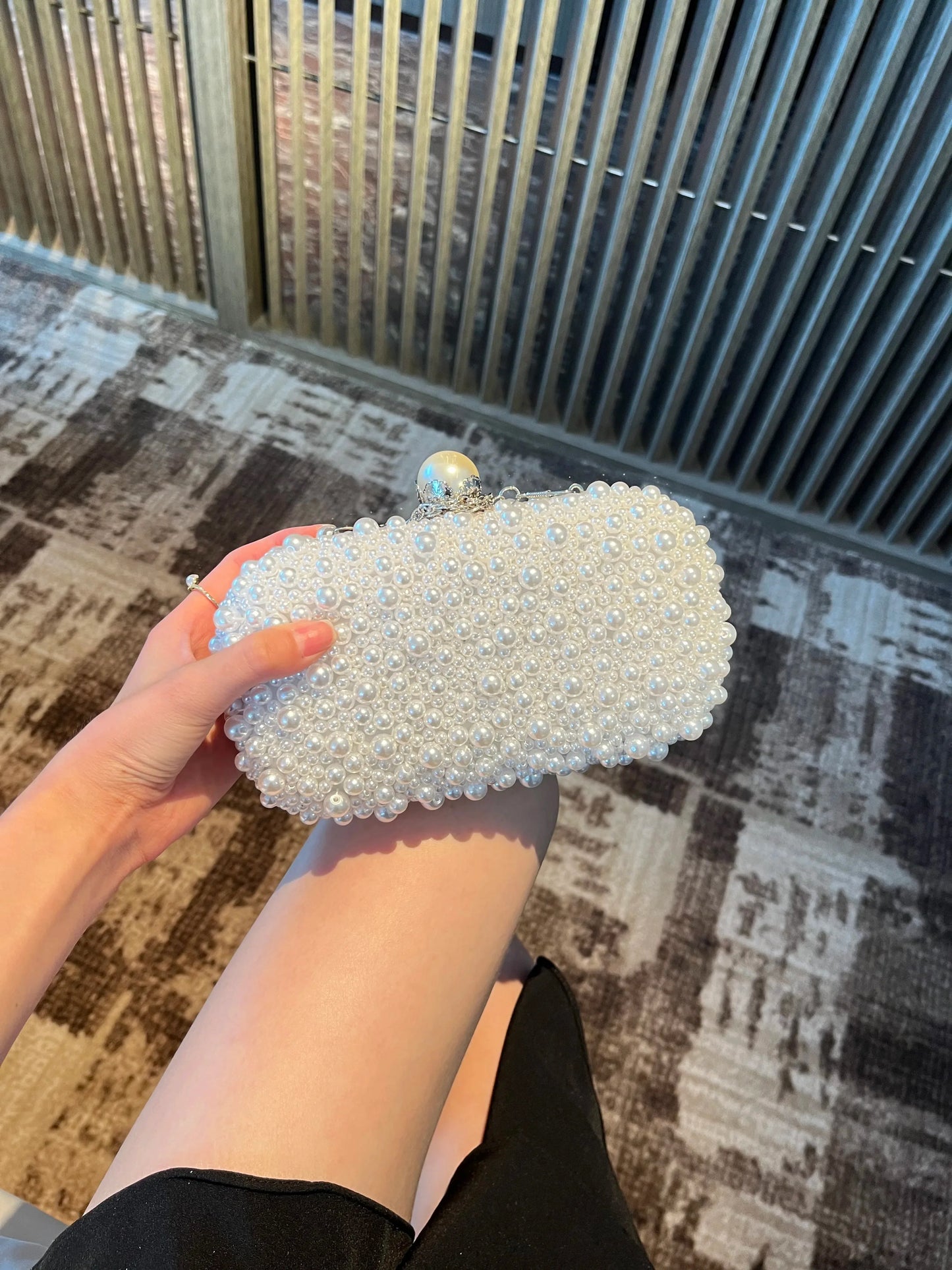 Fashion Elegant Women White Beige Luxury Special Crystals Beaded Pearl Evening Clutch Bags Wedding Party Handbag Beaded