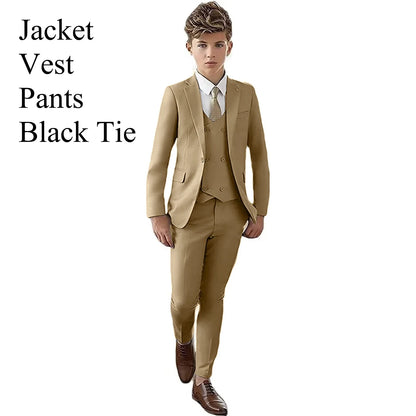 Vintage Brown Formal Suit Set for Kids, 3-14 Years Boy's Tuxedo Set, Blazer, Vest, Pants, Bow-tie, Graduation Party Dresswear