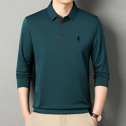 Spring and Autumn Pure Cotton Men's Long Sleeve Collar T-shirt Business Casual Fashion Comfortable Versatile Polo Shirt