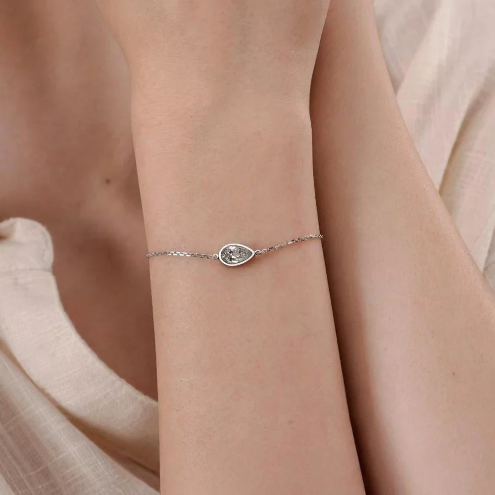 1/2CT Bezel Set Pear Oval Cut Moissanite Solitaire Link Bracelet Women S925 Silver Dainty Diamond Bridal Wrist Chain Gift