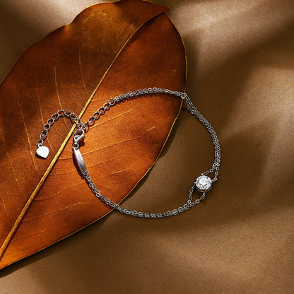 S925 Silver Double Chain Solitaire Moissanite Women Bracelet Adjustable 16+3cm Elegant Everyday Jewelry Gifts Wholesale
