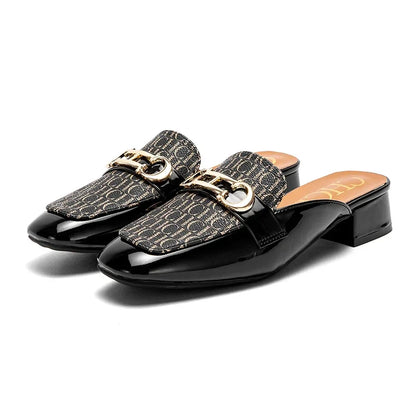 Buckle Mules for Women Round Toe Backless Flat Mules Slides Mules Shoes Ladies Slip-on Loafers students