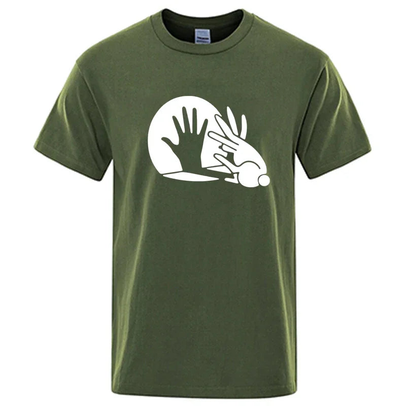 Men's High Quality T-shirt Cotton Blend Funny Shadow Puppet Design Print Summer Casual Loose O-neck for Male T-shirt Tops Tees