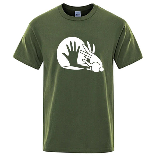 Men's High Quality T-shirt Cotton Blend Funny Shadow Puppet Design Print Summer Casual Loose O-neck for Male T-shirt Tops Tees