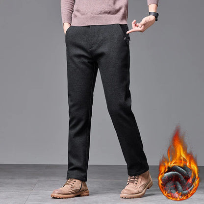 Men's Winter Fleece Elastic Casual Pants Thick Warm Soft Business Stretch Slim Trousers Streetwear Fashion Korean Brand Clothes