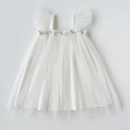 Vestidos de Tule de Malha de Princesa para Meninas, Tutu, Vestido de Aniversário de Sereia com Borboletas 3D para Crianças de 1 a 6 Anos, Vestido de Princesa Infantil