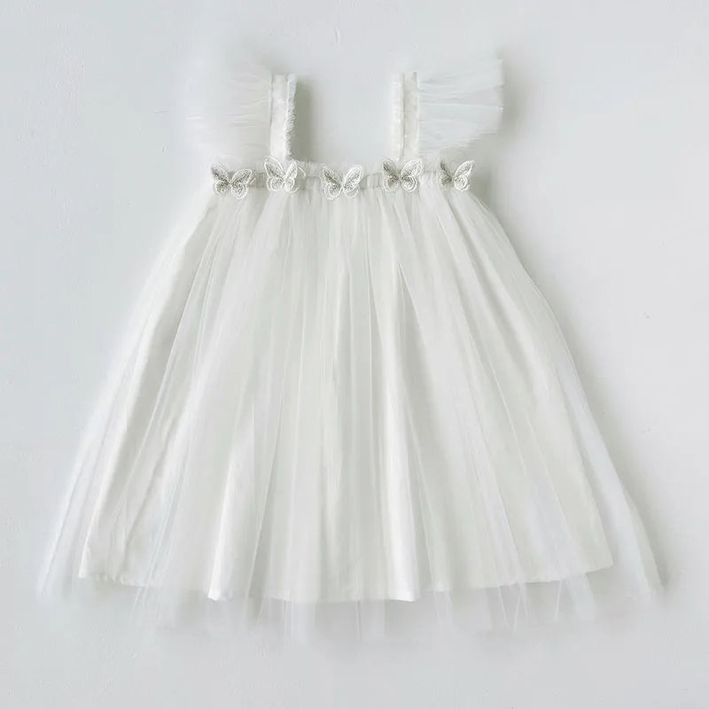 Summer Kids Sweet Mesh Dress Girls 5 Colors Suspended 3D Butterfly Skirt Children Tutu Princess Dress