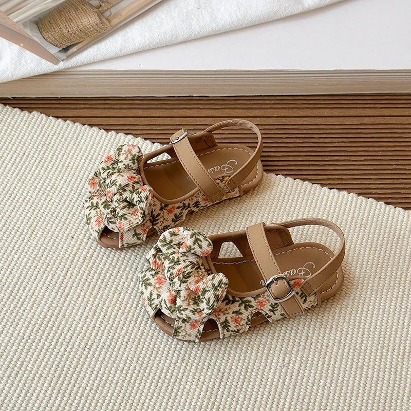 Summer Baby Girls Sandals Children Floral Bow Princess Shoes Soft Non Slip Toddler Kids Beach Shoes Comfortable Infant Sandals