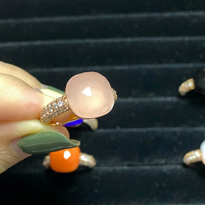 Original Design Pink Crystal Zircon Ring Candy Style Flat Ring for Women Wedding Party Fashion Jewelry Gift