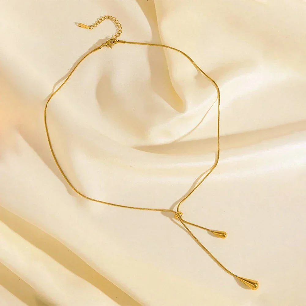Stainless Steel Pull Adjustable Water Drop Shape Tassel Charm Necklace Fashion Personality High-Grade Jewelry Gifts