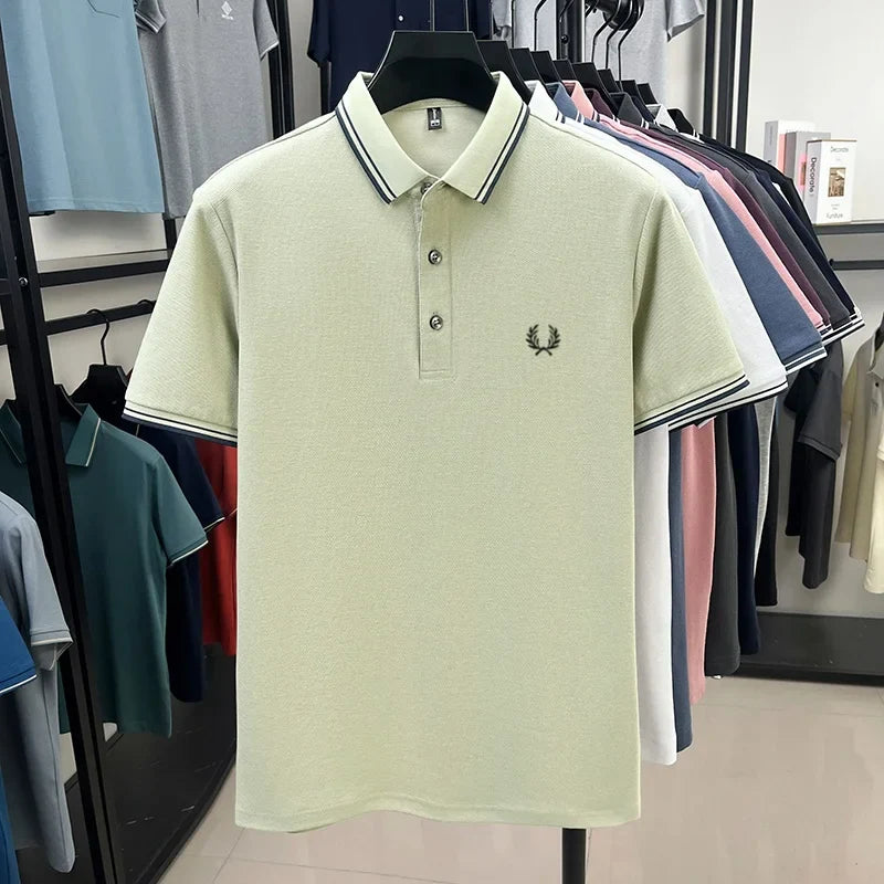 100% pure cotton embroidered new men's casual short sleeved polo shirt, fashionable, breathable, comfortable and versatile top