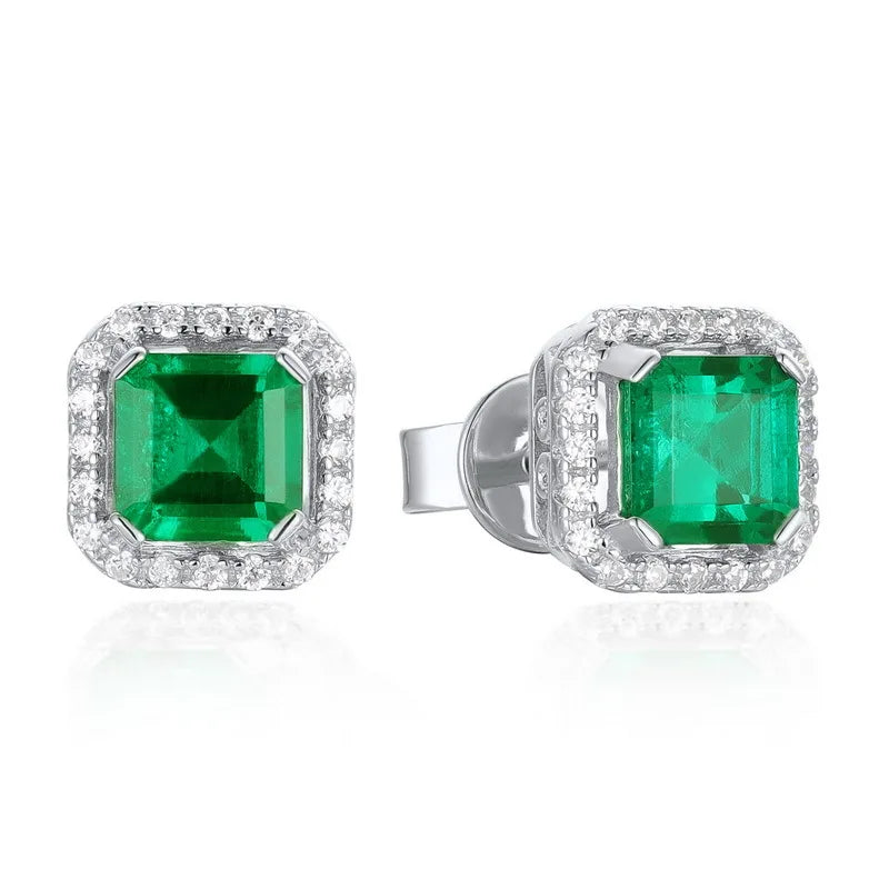 Real 1CT Laboratory Cultivation Emerald Earrings for Women 100% 925 Sterling Silver Diamond Fine Jewelry Gift Wholesale
