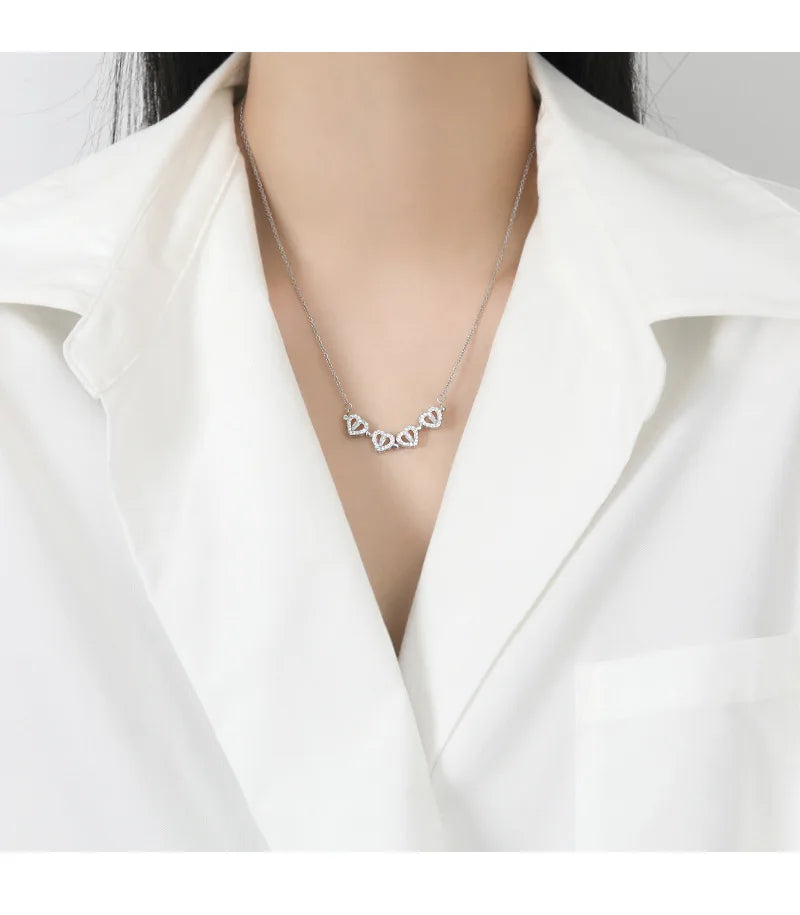 Transform Luxury Four Leaf Clover Pendant Necklace  Stainless Steel Crystal Gold Color Heart Jewelry for Women Gift