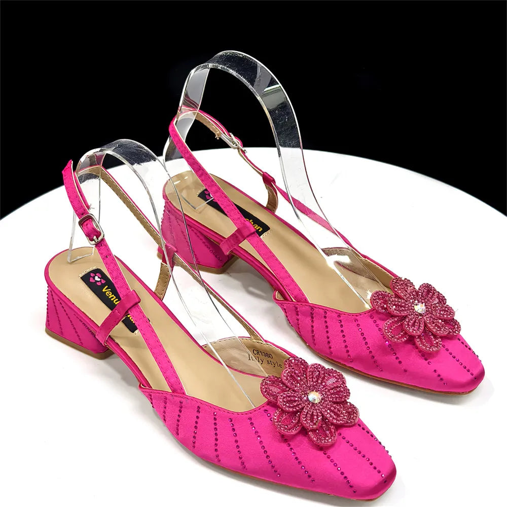 2026 Nigerian Heel Party for Women Orange Color Shoes and Bag Set Rhinestone Handbag Italian Design Wedding