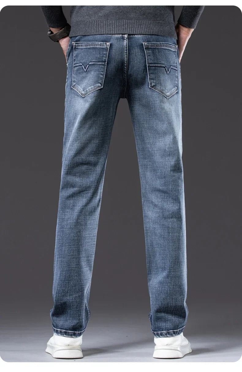 Autumn Winter New Business Men's Jeans Classic Fashion Stretch Washed Casual Denim Trousers Comfortable Straight Male pants