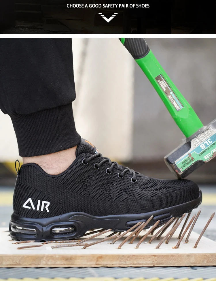 Safety Footwear Men Work Boots Lightweight Air Cushion Sneakers Puncture-Proof Work Shoes Indestructible Male Steel Toe Shoes