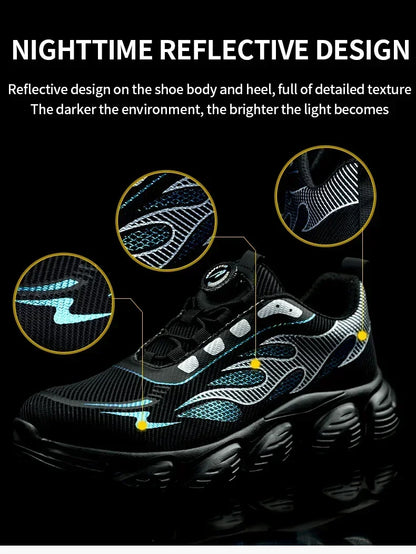 Rotating Button Tactical Boots Men Reflective Steel Toe Shoes Indestructible Work Sneakers Protective Safety Boots Size 47 48
