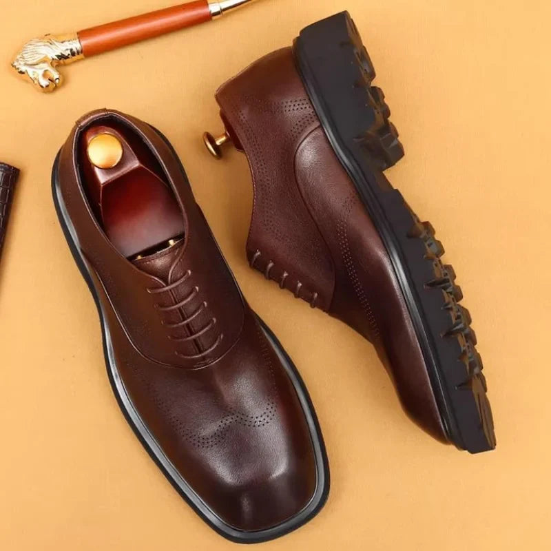 5cm heels High Quality Thick Sole Height-increasing Shoes Man Square Toe Lace-up Oxford Shoes Cowhide Leather Men Dress Shoes