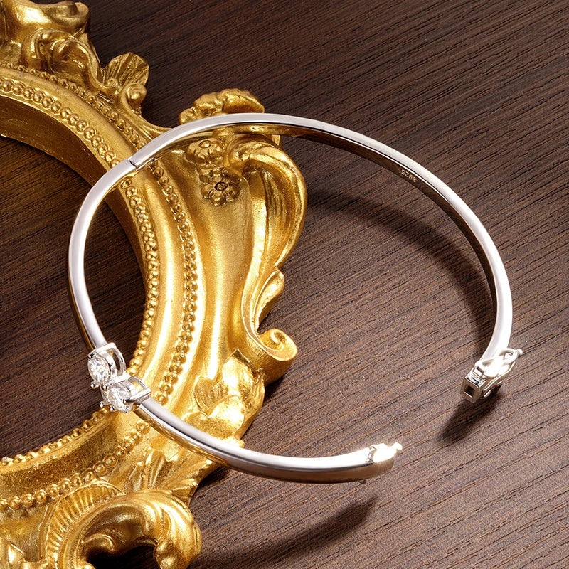 Moissanite Bangles Elegant Women Diamond Solid s925 Silver GRA Certified Dainty Bracelet Fine Jewelry for 17-18cm Wrist