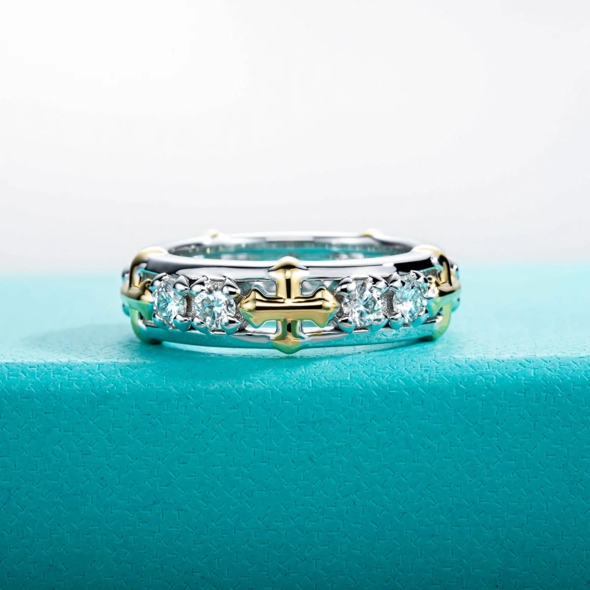 3mm D Color Moissanite Cross Eternity Ring 925 Sterling Silver Color Separation Wedding Band Ring Jewelry Wholesale